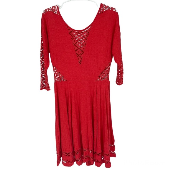 FREE PEOPLE RED TO THE POINT LACE CROCHET FIT AND FLARE DRESS MEDIUM - Picture 3 of 7
